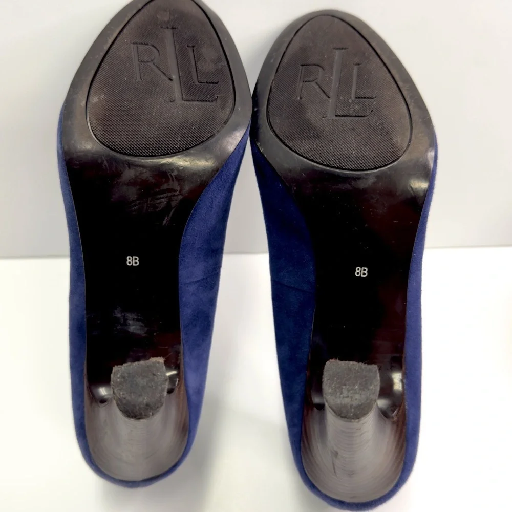 Lauren Ralph Lauren Rylie Blue Suede Heels Size 8